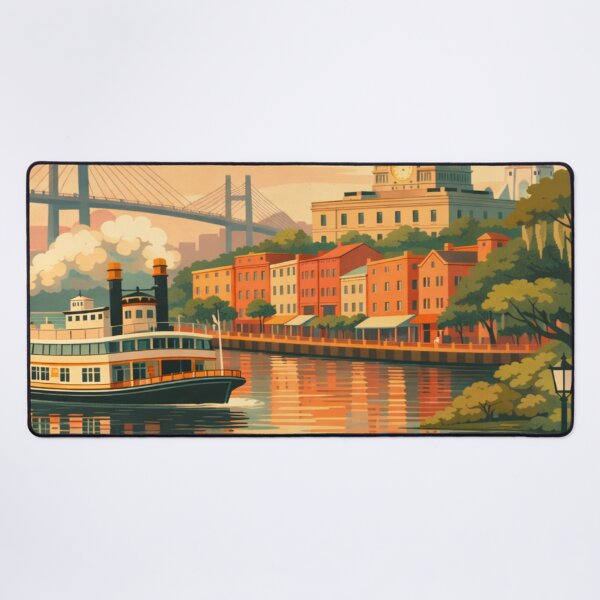 Item preview, Savannah riverfront ferry sunset travel poster designed and sold by MatthewHeights.