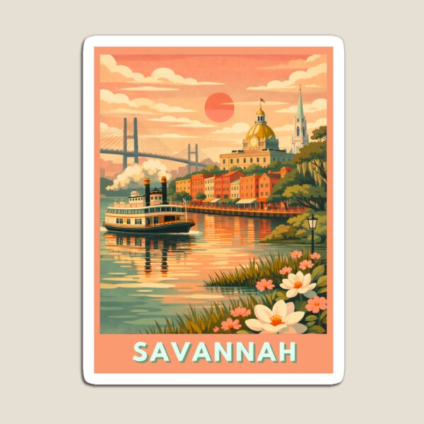 Item preview, Savannah riverfront ferry sunset travel poster designed and sold by MatthewHeights.