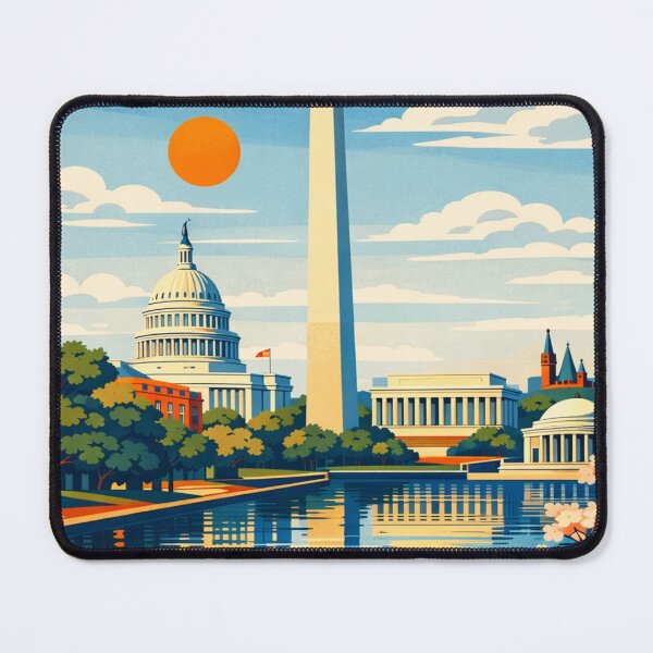 Item preview, Washington DC cherry blossom monument reflection travel poster designed and sold by MatthewHeights.