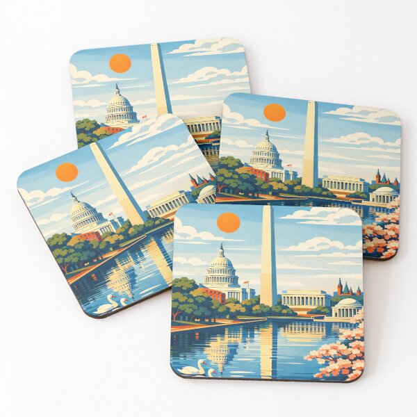Item preview, Washington DC cherry blossom monument reflection travel poster designed and sold by MatthewHeights.
