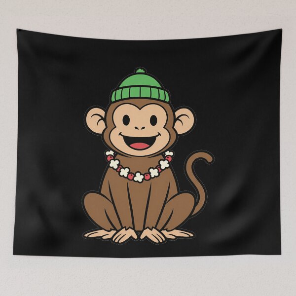 Item preview, Cute Winter Monkey Wearing Beanie and Garland designed and sold by k3rstman1.