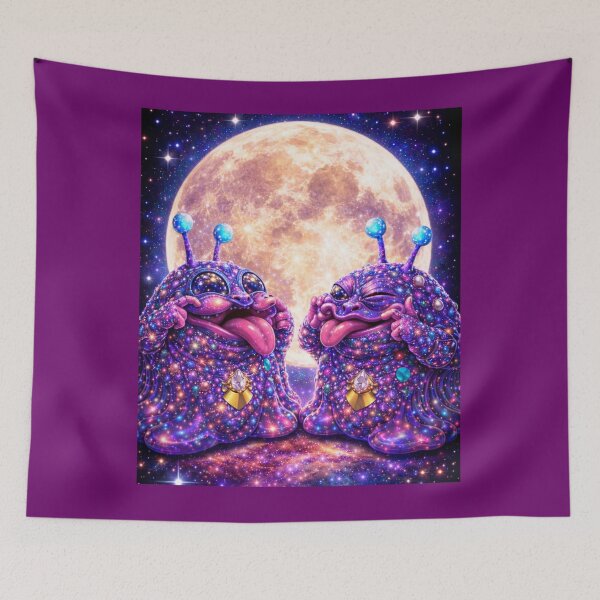Item preview, Cosmic Alien Twins – Funny Galaxy Creatures Under the Moon designed and sold by MariMarArt.