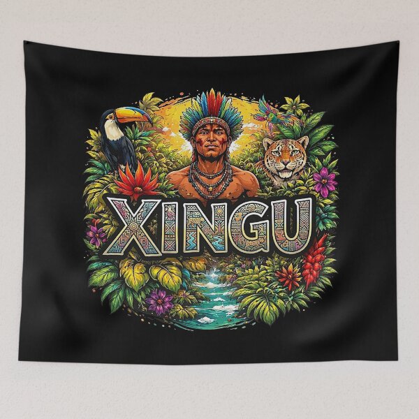 Item preview, XINGU Amazonian Tribal Art – Indigenous Warrior, Jaguar and Toucan | Boho Wild Jungle Design designed and sold by KAYAPO.