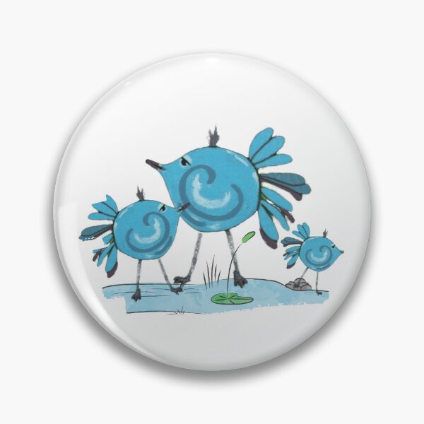 Item preview, Three Little Blue Birds - Whimsical Folk Art by Karen Blevins designed and sold by dcohea.