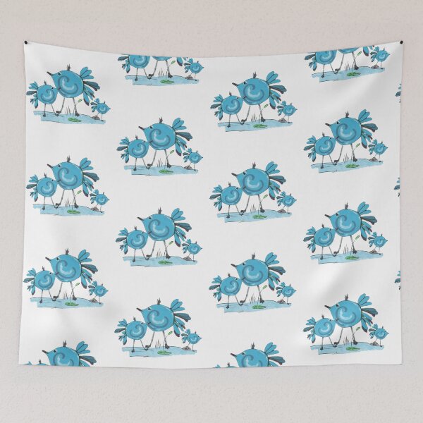 Item preview, Three Little Blue Birds - Whimsical Folk Art by Karen Blevins designed and sold by dcohea.