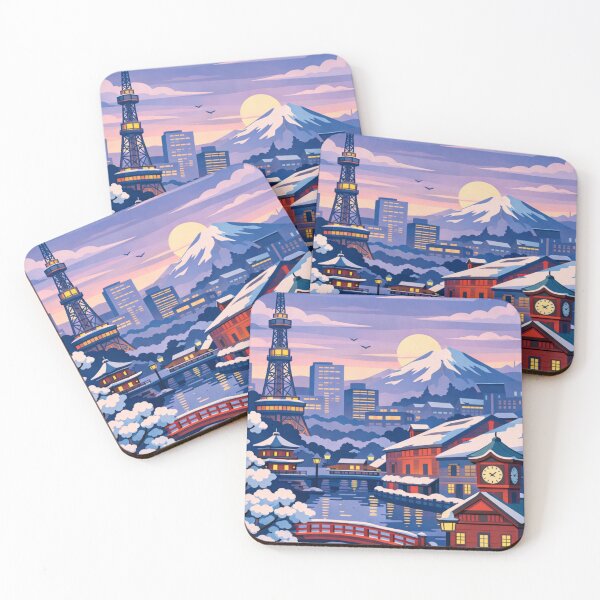 Item preview, Sapporo Japan snowy canal skyline travel poster designed and sold by MatthewHeights.