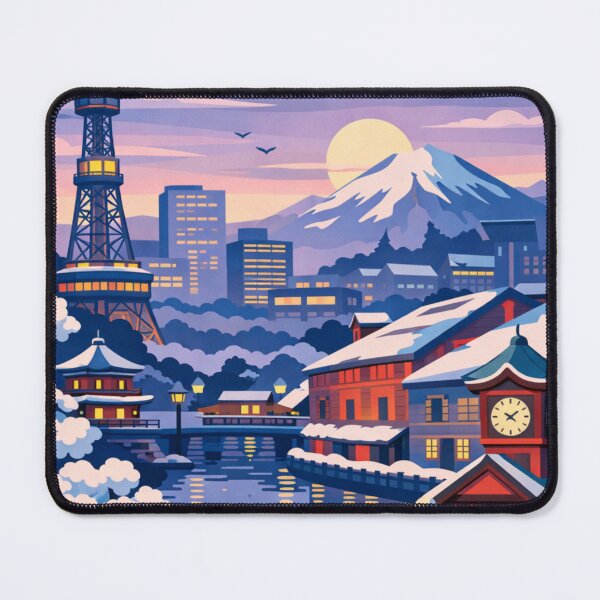 Item preview, Sapporo Japan snowy canal skyline travel poster designed and sold by MatthewHeights.