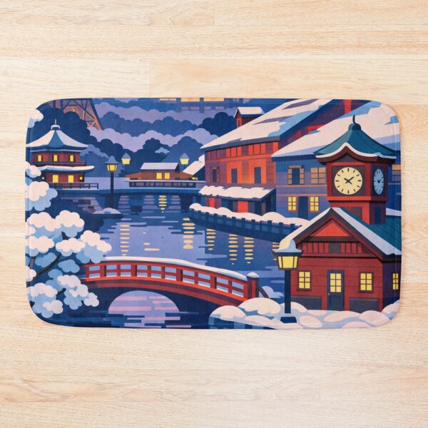 Item preview, Sapporo Japan snowy canal skyline travel poster designed and sold by MatthewHeights.