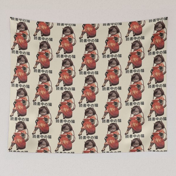 Item preview, Reading Cat in Cheongsam - Retro Anime Kanji Art designed and sold by ZKOZKOHI.