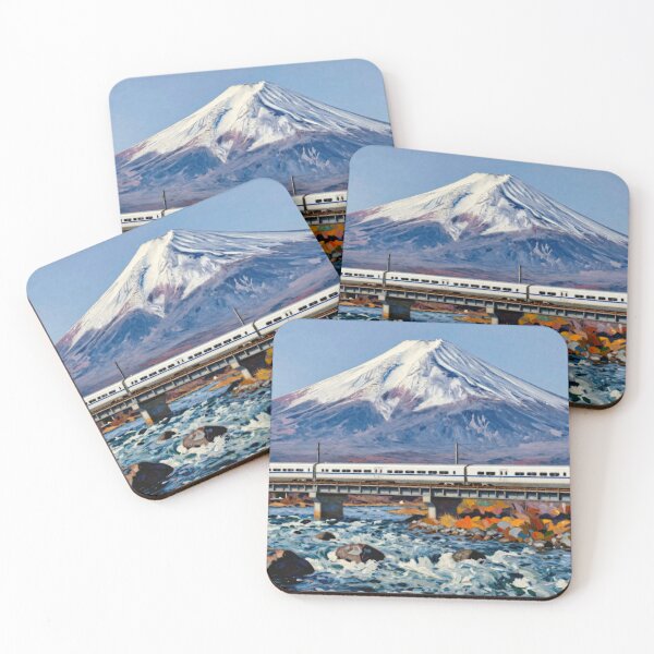 Item preview, Shinkansen Bullet Train Crossing Fujikawa Bridge with Mount Fuji Background - Autumn Landscape in Japan designed and sold by Gabi.Media.
