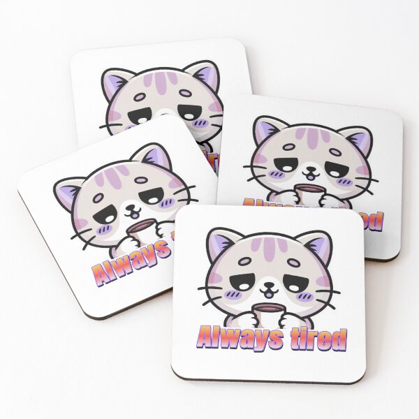 Item preview, Always Tired Cute Cat Sticker – Sleepy Coffee Kawaii Kitty designed and sold by sochadesigner.