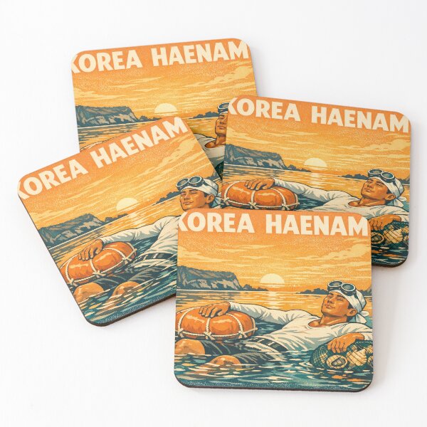 Item preview, KOREA HAENAM - Male Sea Diver Resting at Sunrise Jeju Island Retro Vintage Poster designed and sold by KOREA-HAENAM.
