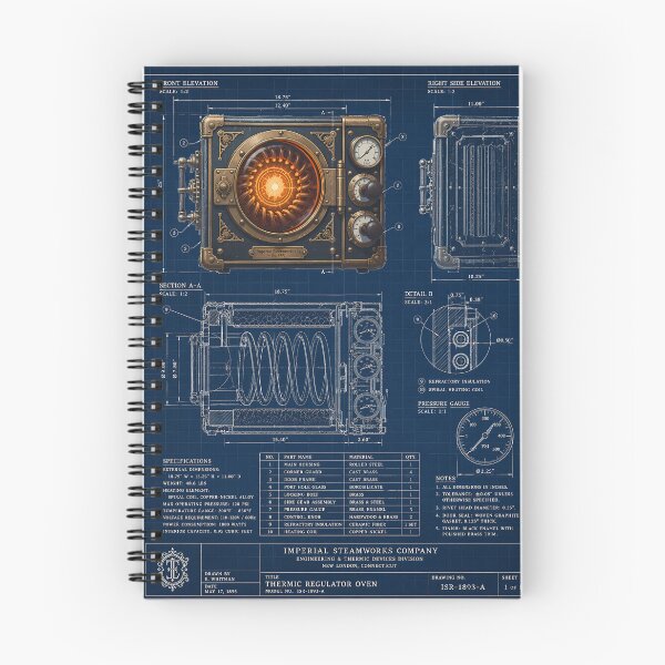 Item preview, Steampunk Oven Blueprint - Vintage Industrial Engineering Schematic designed and sold by The Visual Syllabus.