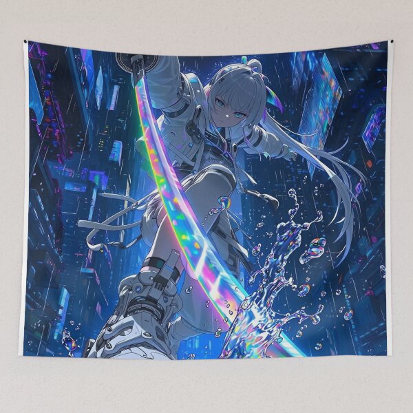 Item preview, Cyberpunk Anime Girl Neon Katana Rain – Futuristic Samurai Aesthetic Cityscape designed and sold by Dyan4.