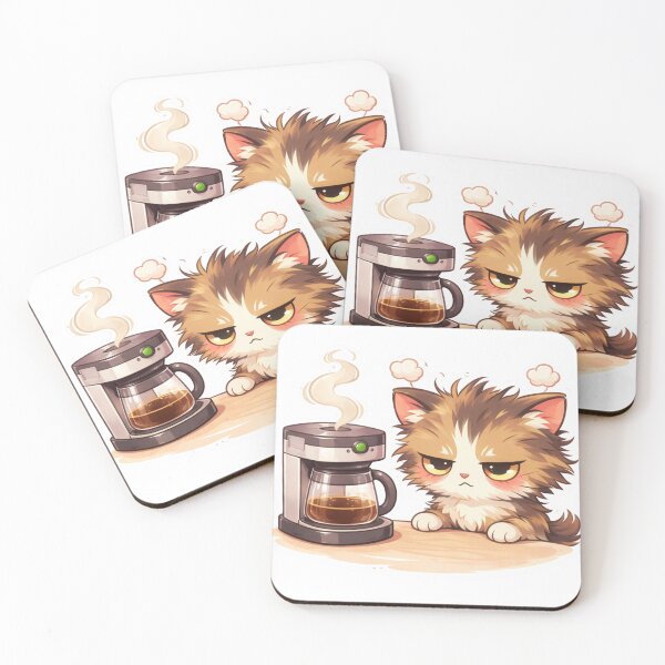 Item preview, Grumpy Cat Waiting for Coffee Sticker | Funny Kawaii Cat Gift designed and sold by SuyPrintArt.
