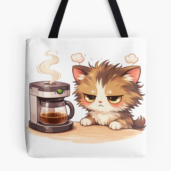 Item preview, Grumpy Cat Waiting for Coffee Sticker | Funny Kawaii Cat Gift designed and sold by SuyPrintArt.