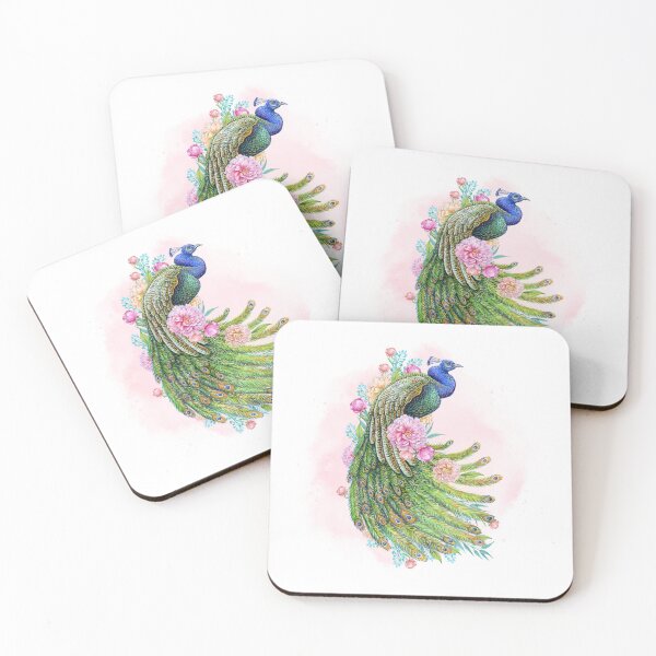 Item preview, Elegant Peacock with Pink Floral Watercolor Art designed and sold by Shinebright89.