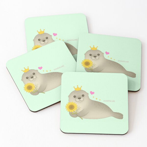 Item preview, Fluffy Gray Seal with Sunflowers - Solid Mint designed and sold by HIMEKARI.