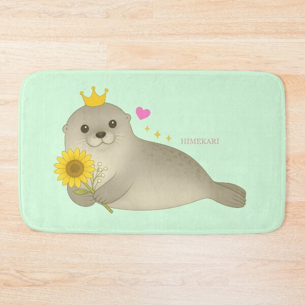 Item preview, Fluffy Gray Seal with Sunflowers - Solid Mint designed and sold by HIMEKARI.