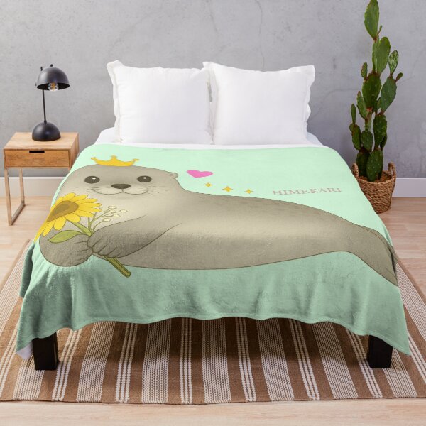 Item preview, Fluffy Gray Seal with Sunflowers - Solid Mint designed and sold by HIMEKARI.