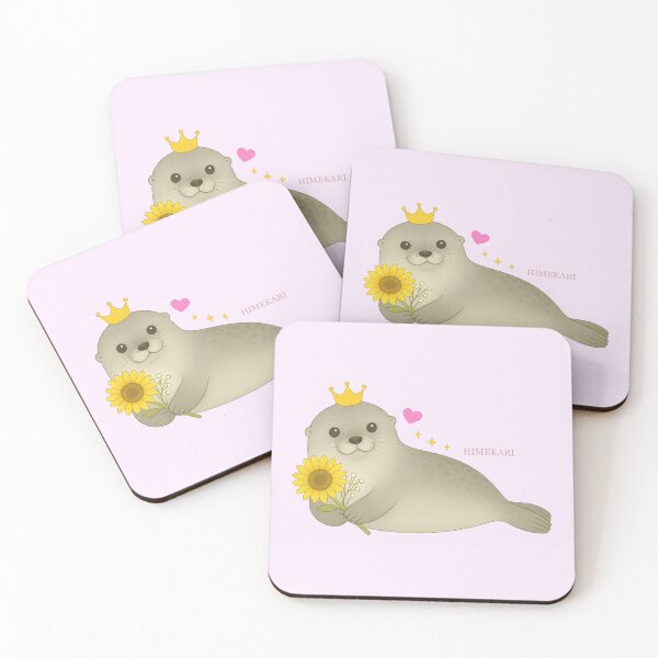 Item preview, Fluffy Gray Seal with Sunflowers - Solid Pink designed and sold by HIMEKARI.