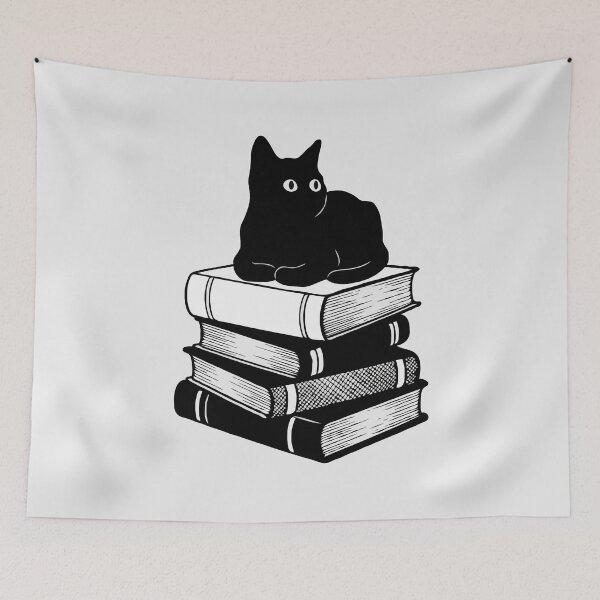 Item preview, Black Cat Book Stack designed and sold by Gkinoki.