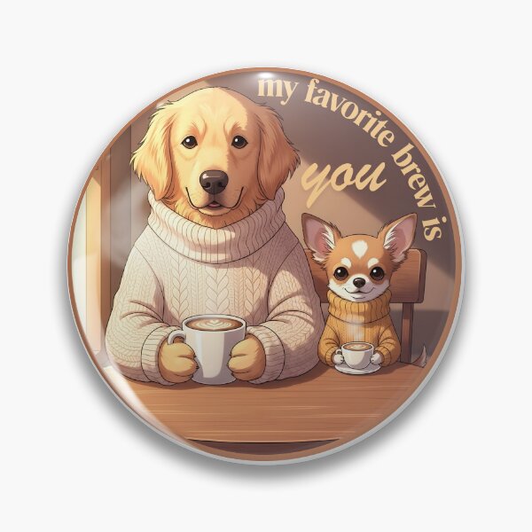Artikelvorschau, Mein Lieblingsgetränk bist du – Gemütliche Hunde-Kaffee-Illustration mit Golden Retriever und Chihuahua entworfen und verkauft von InfinitePawBond.