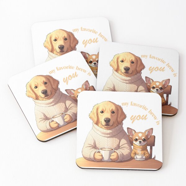 Item preview, My Favorite Brew is You – Cozy Dog Coffee Illustration with Golden Retriever & Chihuahua designed and sold by InfinitePawBond.