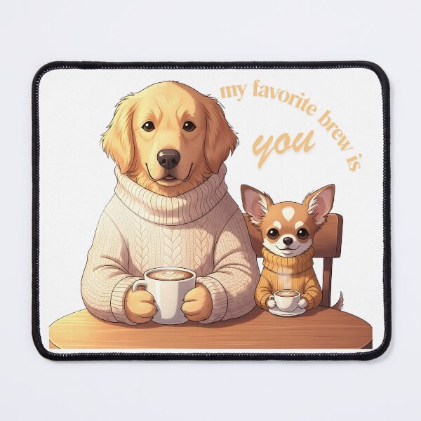 Item preview, My Favorite Brew is You – Cozy Dog Coffee Illustration with Golden Retriever & Chihuahua designed and sold by InfinitePawBond.