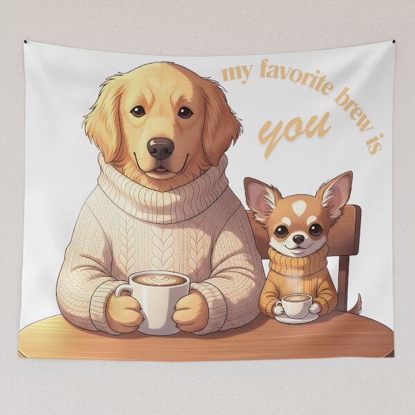 Item preview, My Favorite Brew is You – Cozy Dog Coffee Illustration with Golden Retriever & Chihuahua designed and sold by InfinitePawBond.