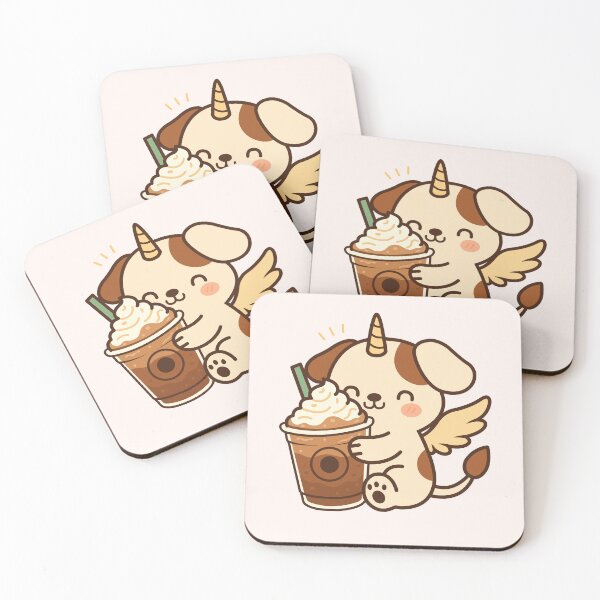 Item preview, Creamicorn Kawaii Fantasy Puppy Drinking Coffee Illustration designed and sold by PuffyMornings.