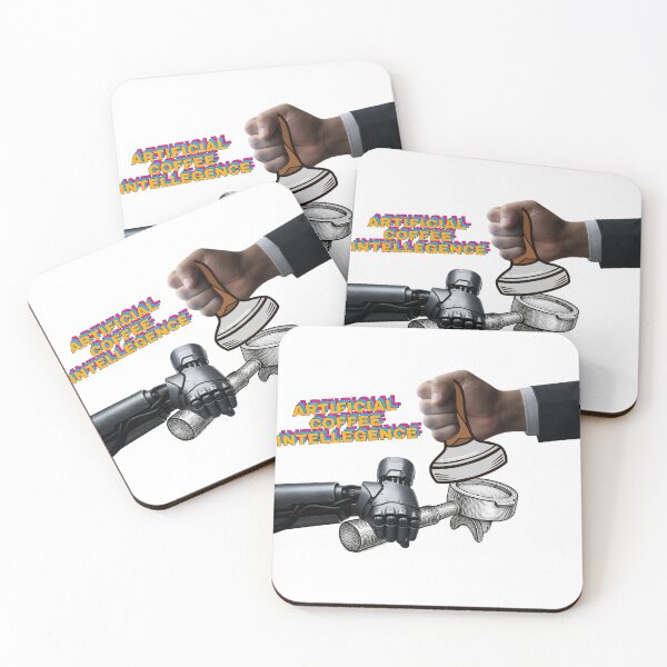 Item preview, coffe tamper and filter with human and robotic hand designed and sold by ink sync.