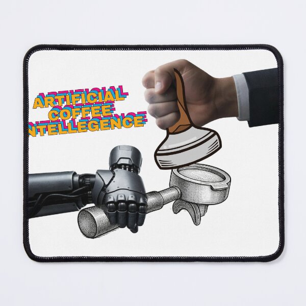 Item preview, coffe tamper and filter with human and robotic hand designed and sold by ink sync.