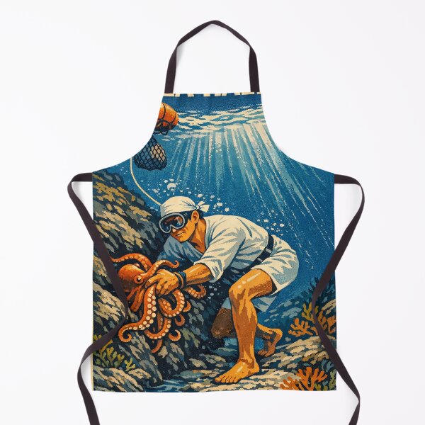 Item preview, KOREA HAENAM - Male Sea Diver Hunting Octopus Jeju Island Retro Vintage Poster designed and sold by KOREA-HAENAM.