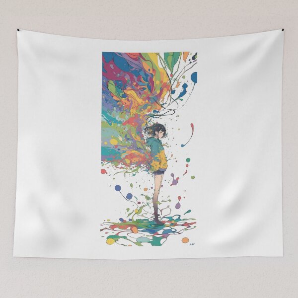 Item preview, Color Burst Anime Girl – Emotional Abstract Paint Splash Art | Aesthetic Dreamcore Illustration designed and sold by Dyan4.