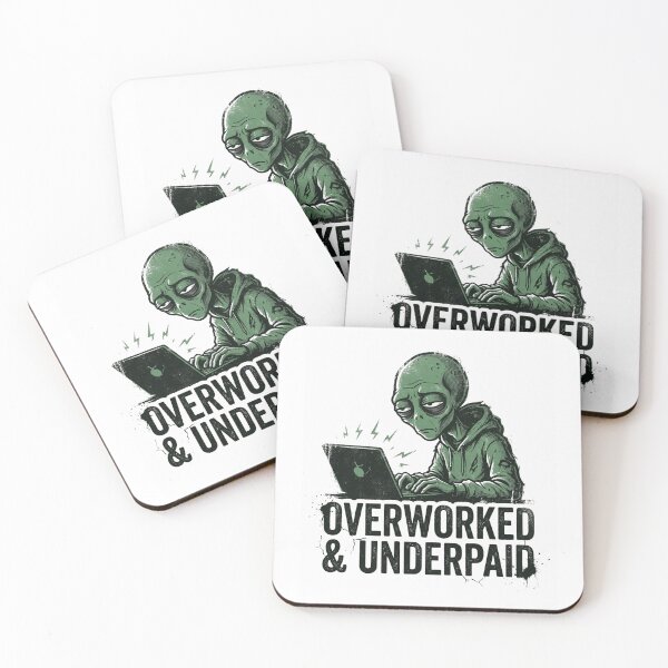 Item preview, Funny Alien Burnout Overworked Underpaid T-Shirt designed and sold by MaynyStudio.