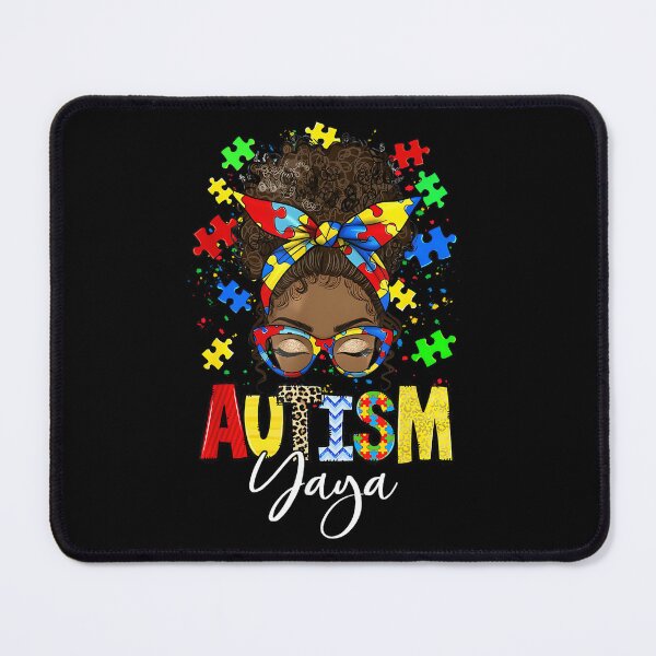 Item preview, Autism Awareness Support Yaya Afro Messy Bun Black Women designed and sold by ElaineOSantamar.