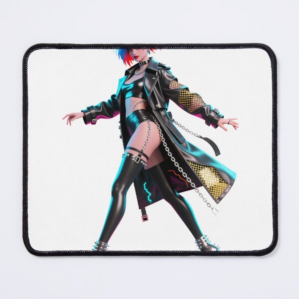 Item preview, A futuristic woman in a black leather outfit stands confidently on transparent background designed and sold by Creative88Art.