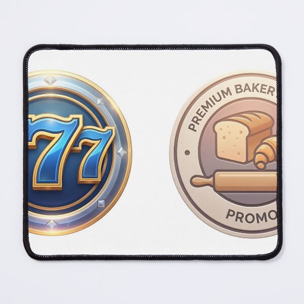 Item preview, Two promotional badges on transparent background for gaming and bakery designed and sold by Creative88Art.