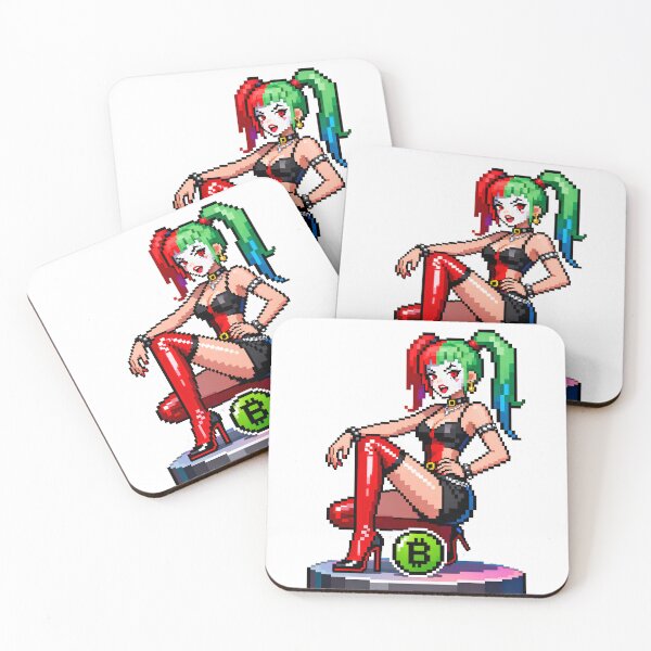 Item preview, A pixelated illustration of Harley Quinn sitting on a platform with a Bitcoin logo on transparent background designed and sold by Creative88Art.