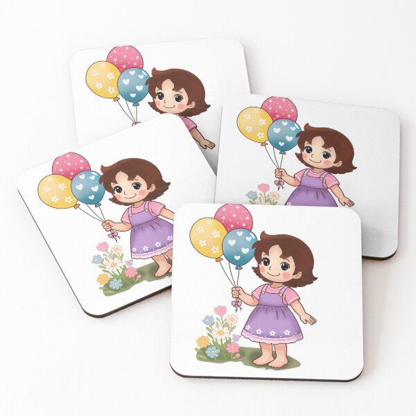 Item preview, Niña adorable con globos y flores – Ilustración kawaii en tonos pastel designed and sold by MTacher.