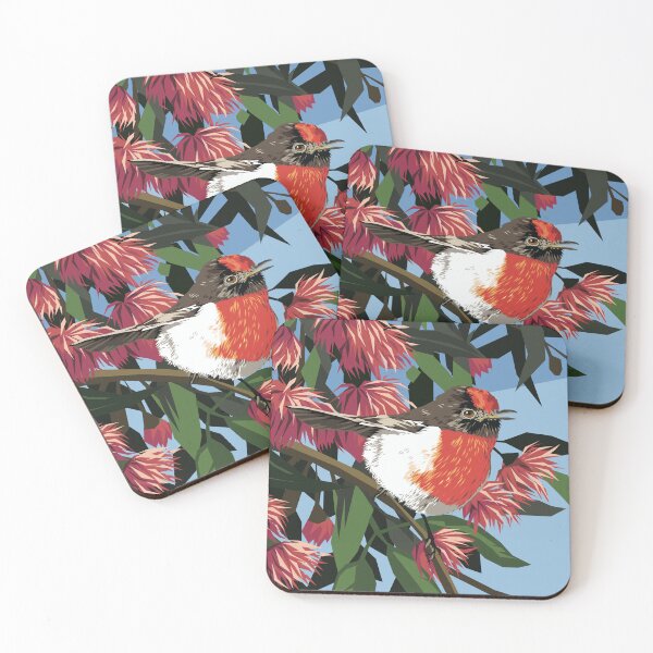 Item preview, Australian Red Capped Robin in Eucalyptus tree designed and sold by Art by Ira.