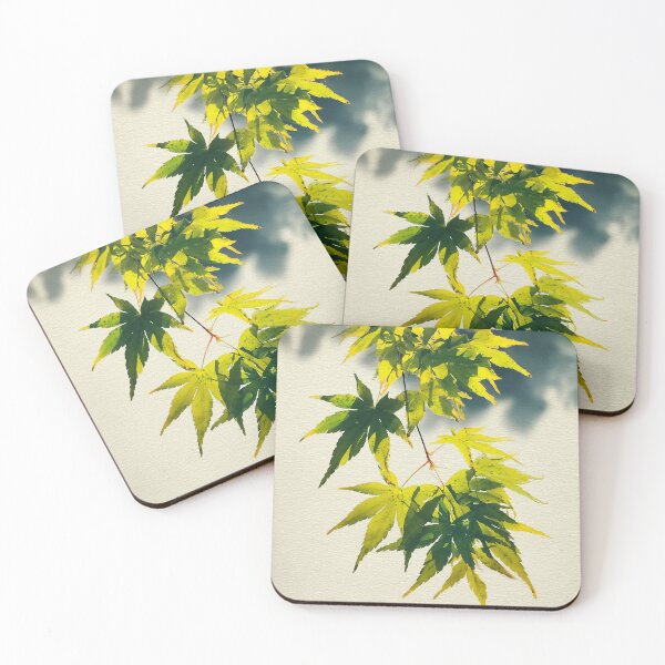 Item preview, Japanese Maple Leaf Art Print | Shadow and Light Spring Decor | Botanical Wall Art | Green and Blue Grey designed and sold by yugenprint.