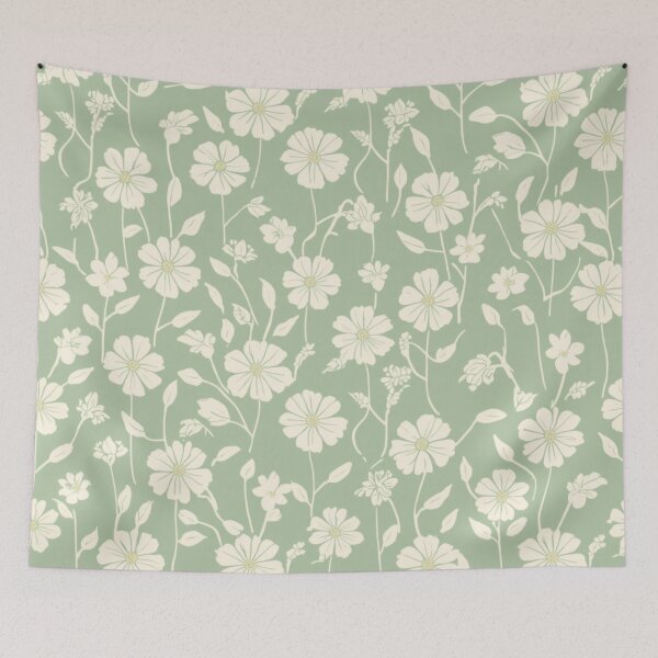 Item preview, Cream Flower Pattern Design On Mint Green Background designed and sold by burbankdesigns.