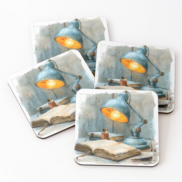 Item preview, Midnight Study - Cozy Vintage Lamp & Book Watercolor Art designed and sold by VineVibe16Studio.