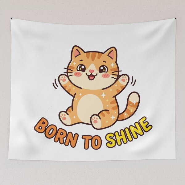 Item preview, Cute Cat Born To Shine Kids T-Shirt – Adorable Cartoon Cat designed and sold by DIRTYSKETCHH.