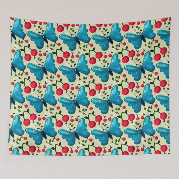 Item preview, Cute Cherry Butterfly Pattern, Glossy Kawaii Fruit Floral Seamless Design, Pink Aesthetic Summer Cute Pattern designed and sold by HopeAndHustle.
