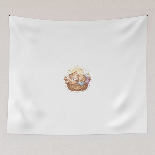 Item preview, Cozy Laundry Basket Sleeping Kitten Sticker – Cute Chubby Cat Nap Aesthetic Design designed and sold by wildbest.