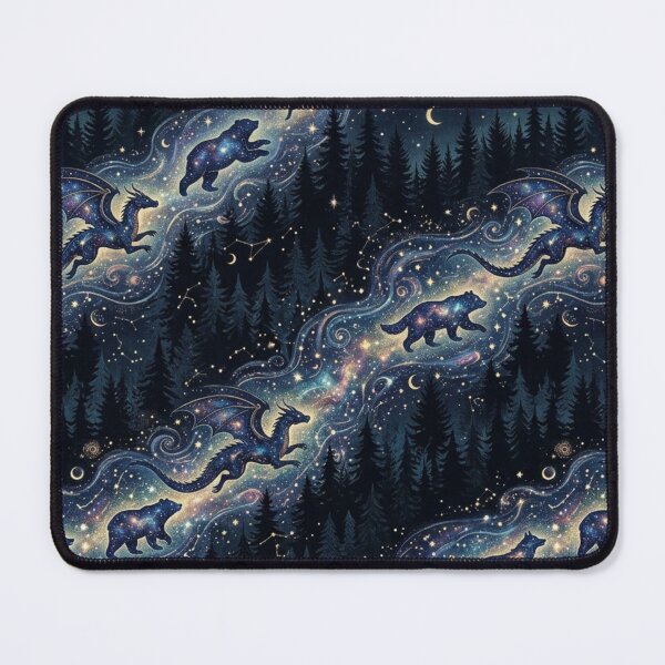 Item preview, Celestial River Pattern: Stardust Drakes, Bears & Wolves in Pine Forest designed and sold by InnerwayStudio.