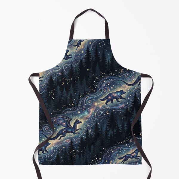 Item preview, Celestial River Pattern: Stardust Drakes, Bears & Wolves in Pine Forest designed and sold by InnerwayStudio.